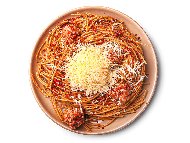 Спагети с пилешки кюфтенца и пармезан